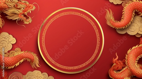 chinese frame red and gold with circular border background for greeting banner festival chinese new years