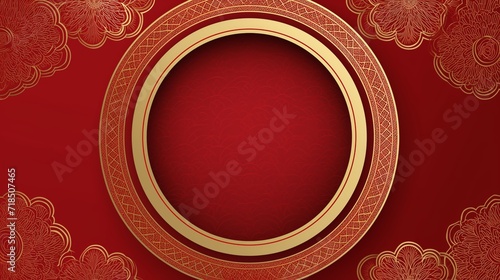 chinese frame red and gold with circular border background for greeting banner festival chinese new years