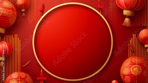 chinese frame red and gold with circular border background for greeting banner festival chinese new years