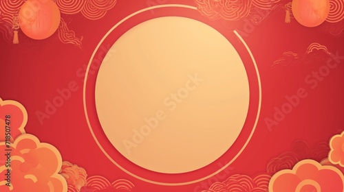 chinese frame red and gold with circular border background for greeting banner festival chinese new years