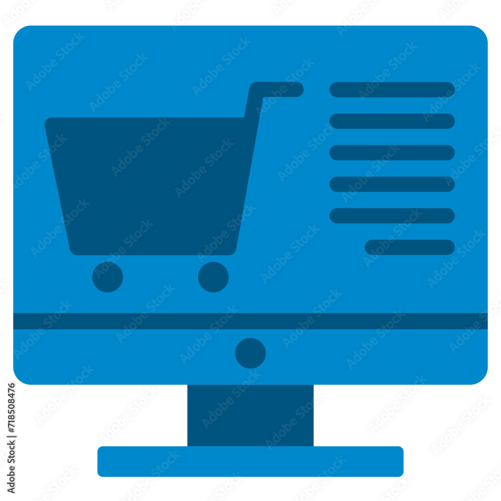 Monitor Shopping Chart icon in flat design style, icon graphic, Vector illustration
