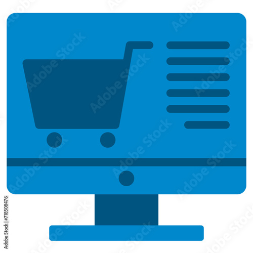 Monitor Shopping Chart icon in flat design style, icon graphic, Vector illustration