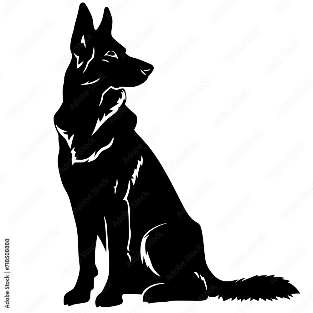 German Shepherd Dog Black and White Silhouette Vector SVG Laser Cut T- Shirt Design Print Generative AI
