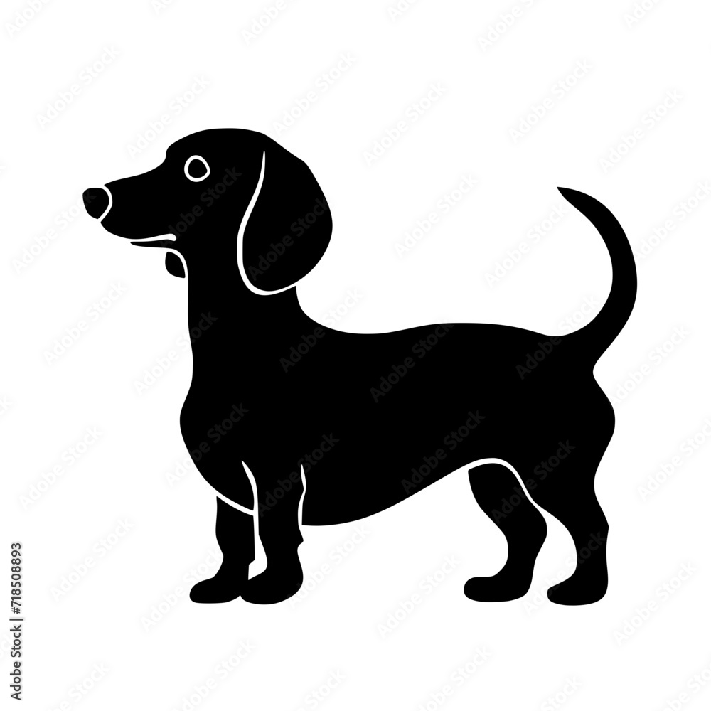 Dachshund Dog Black and White Silhouette Vector SVG Laser Cut T- Shirt Design Print Generative AI
