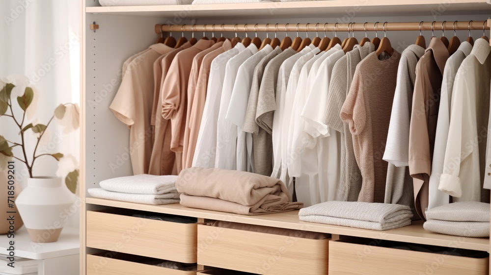Stylish clothing storage solution, featuring a drawer with compartmentalized sections for assorted apparel, set in a light, scandinavian-inspired interior Stylish clothing storage solution, featuring a drawer with compartmentalized sections for assorted apparel, set in a light, scandinavian-inspired interior