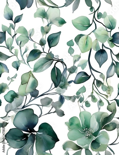 Watercolor vines jade color on Transparent Background generative AI