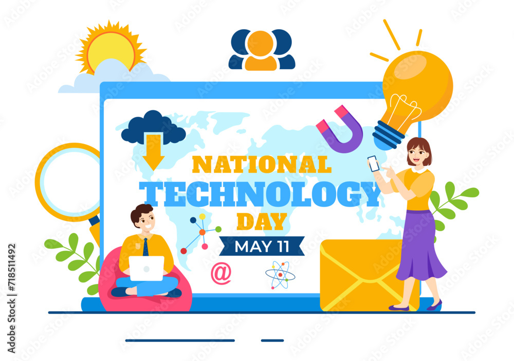 National Technology Day Vector Illustration on 11 May with Creative Digital for Innovation and development of high tech in Flat Cartoon Background