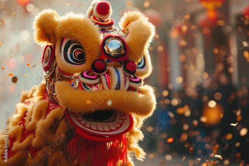 lion dance in the chinese new year