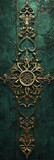 Celtic Pattern Background with Ornate Golden Design - Celtic Wood Sculptor Framing detailed Dark Emerald Foliage Wallpaper created with Generative AI Technology