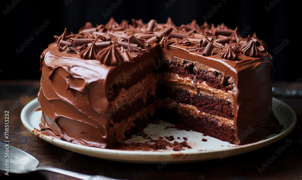 chocolate cake with chocolate frosting on a dark background. tinting. selective focus chocolate cake with chocolate frosting on a dark background. tinting. selective focus