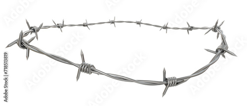 Immerse yourself in the edgy allure of a 3D-rendered headband intricately formed by a single continuous barbed wire line. The design, in PNG format, stands out with its distinctive and stylish appeal. photo