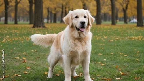 Cream golden retriever dog in the park