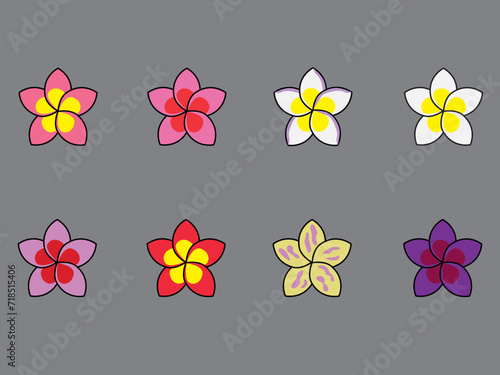 set of plumeria flower filled icon .tropical flower vector illustration isolated on black background