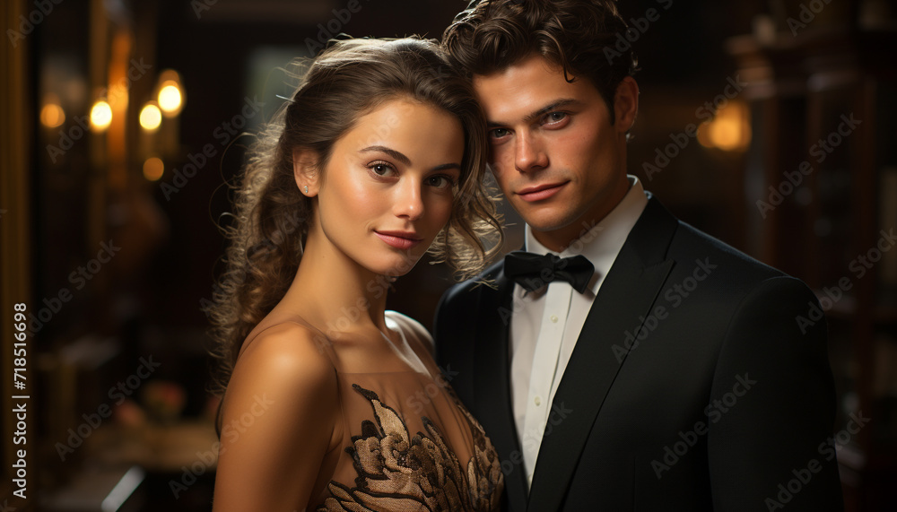 Young couple in love, embracing on their wedding night generated by AI Young couple in love, embracing on their wedding night generated by AI