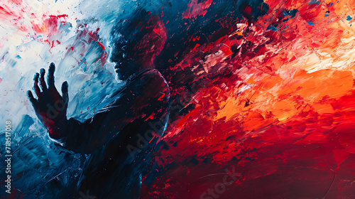 Abstract Painting with Figure and Red and Blue Fire