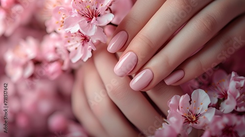 Beautiful manicure and pink flowers