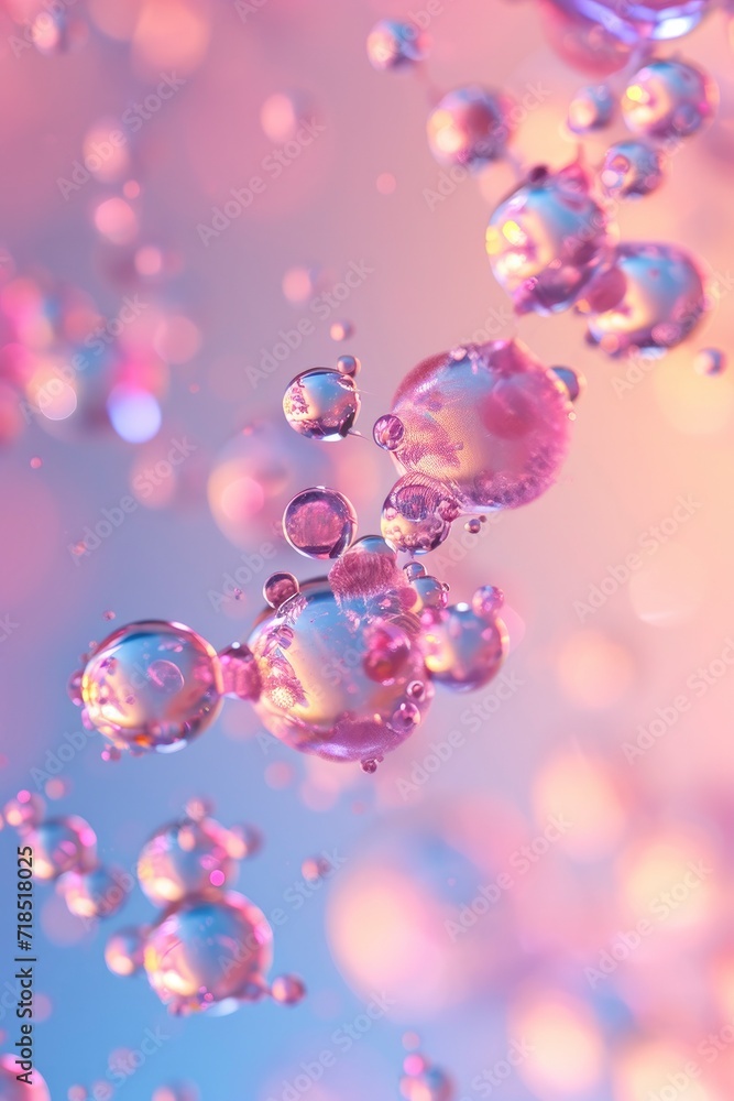 Cosmetics Microdroplets Floating, Creating Mesmerizing Bubbles in Water, a Captivating Visual for Advertising. Cosmetics Microdroplets Floating, Creating Mesmerizing Bubbles in Water, a Captivating Visual for Advertising.