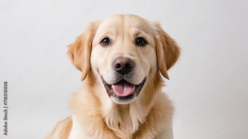 Portrait of Cream golden retriever dog on grey background