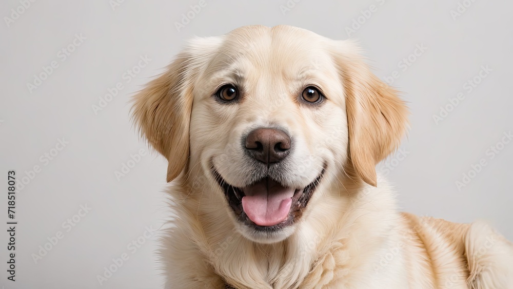 Portrait of Cream golden retriever dog on grey background