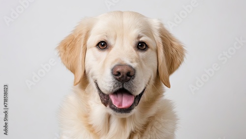 Portrait of Cream golden retriever dog on grey background © QuoDesign