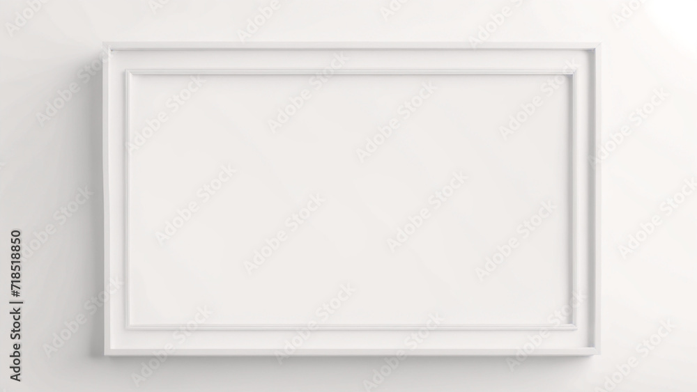 an empty white picture frame on a white wall copy space an empty white picture frame on a white wall copy space