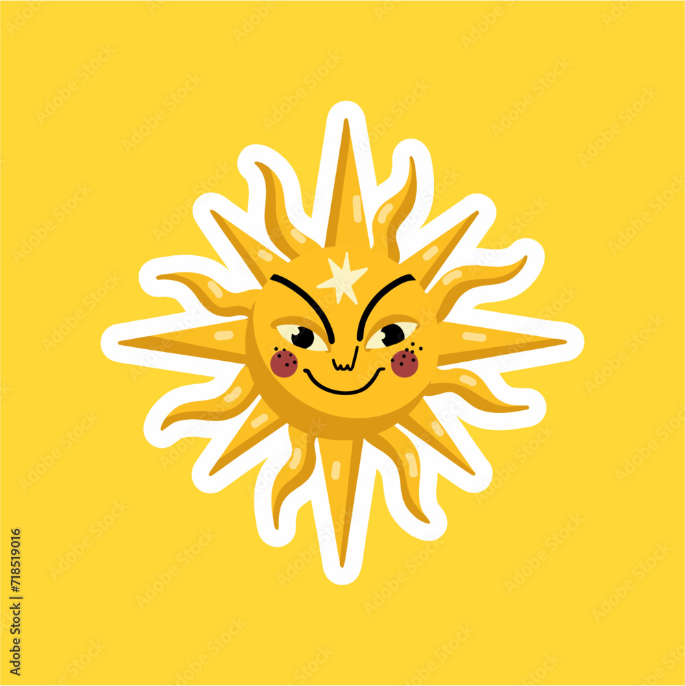 sun cartoon character cute sticker design