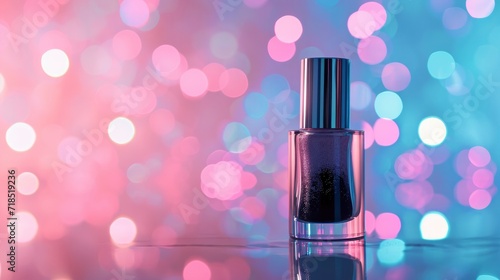 Cosmetic container for cosmetic ad on bokeh background. Makeup Product Advertisement.