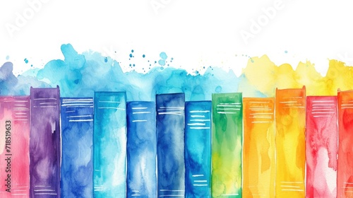 Watercolour books on a white background. World book day photo