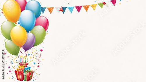 birthday card with balloons and gifts on a white background