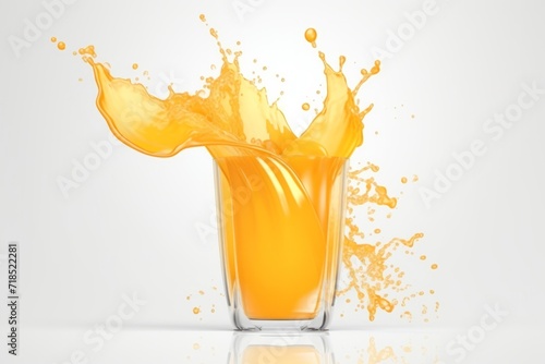 Orange Juice Splash in a Crystal Clear Glass, Against a Clean White Canvas, Generative AI