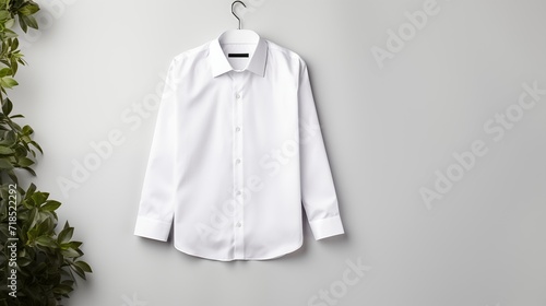 A white shirt hanging on a hanger.