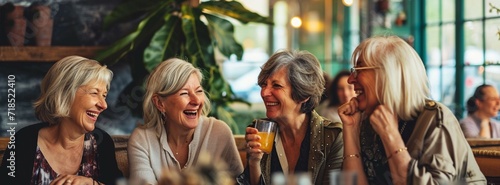 Group of senior woman enjoying being together at a cafe photo