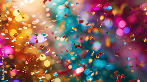 Carnival background with party popper releasing a burst of colorful confetti and streamers. Birthday themed