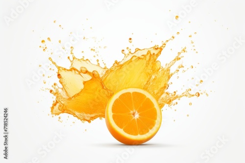 Orange Juice Splash with Zesty Citrus Burst, on a Clean White Background, Generative AI