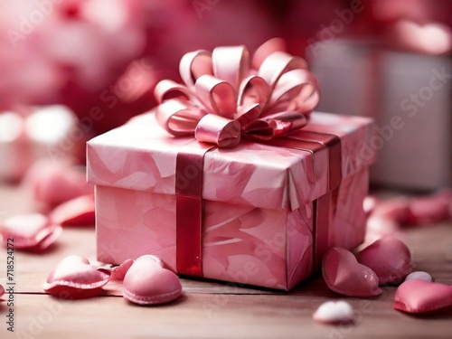 pink gift illustration, design for greeting card, poster, banner, valentine flyer. ai generative design 