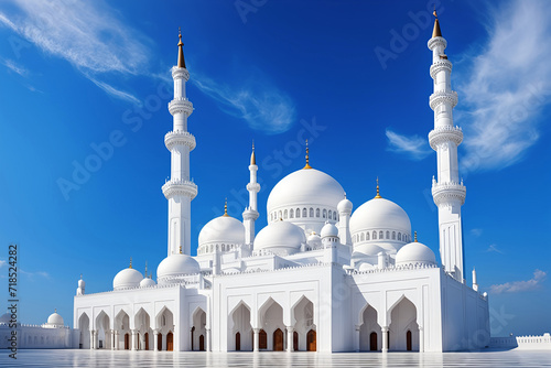 Mosque Largest Masjid with blue sky, Ramadan Eid Concept background