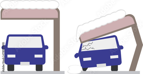 カーポートが雪の重みで壊れてしまったイメージ素材