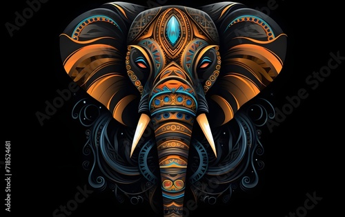 Illustration of a tribal elephant logo on a black background