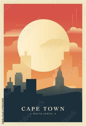 Cape Town city brutalism poster with abstract skyline, cityscape retro vector illustration. South Africa megapolis travel front cover, brochure, flyer, leaflet, business presentation template image
