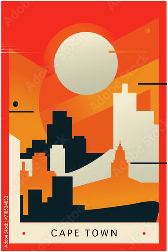 Cape Town city brutalism poster with abstract skyline, cityscape retro vector illustration. South Africa megapolis travel front cover, brochure, flyer, leaflet, business presentation template image