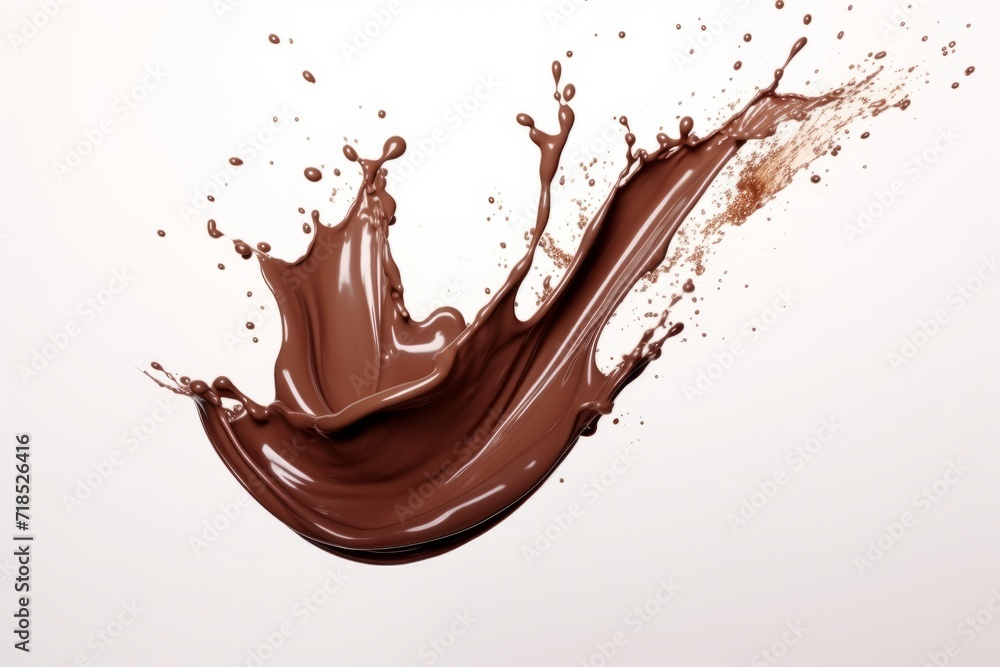 Chocolate Splash with a Burst of Flavor, Highlighted Against an Isolated White Canvas, Generative AI Chocolate Splash with a Burst of Flavor, Highlighted Against an Isolated White Canvas, Generative AI