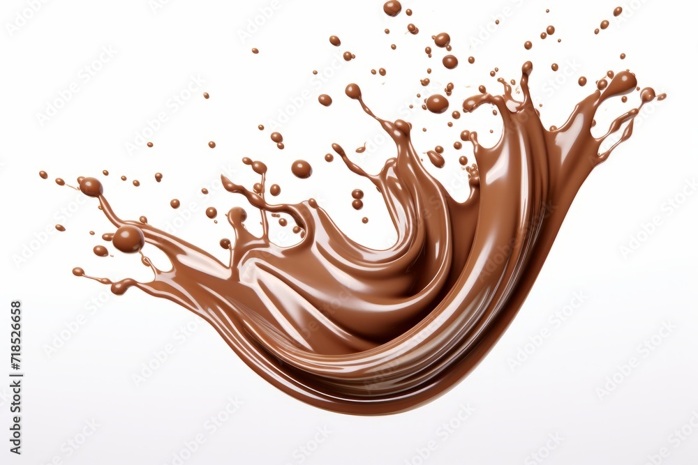 Chocolate Splash with Artful Patterns, Creating a Captivating Display on a White Background, Generative AI Chocolate Splash with Artful Patterns, Creating a Captivating Display on a White Background, Generative AI