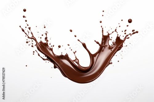 Chocolate Splash with Cascading Droplets, Capturing the Indulgence, on a White Background, Generative AI