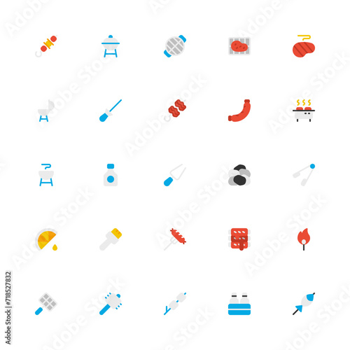 BBQ Flat 2D Icon Collection with Editable Stroke and Pixel