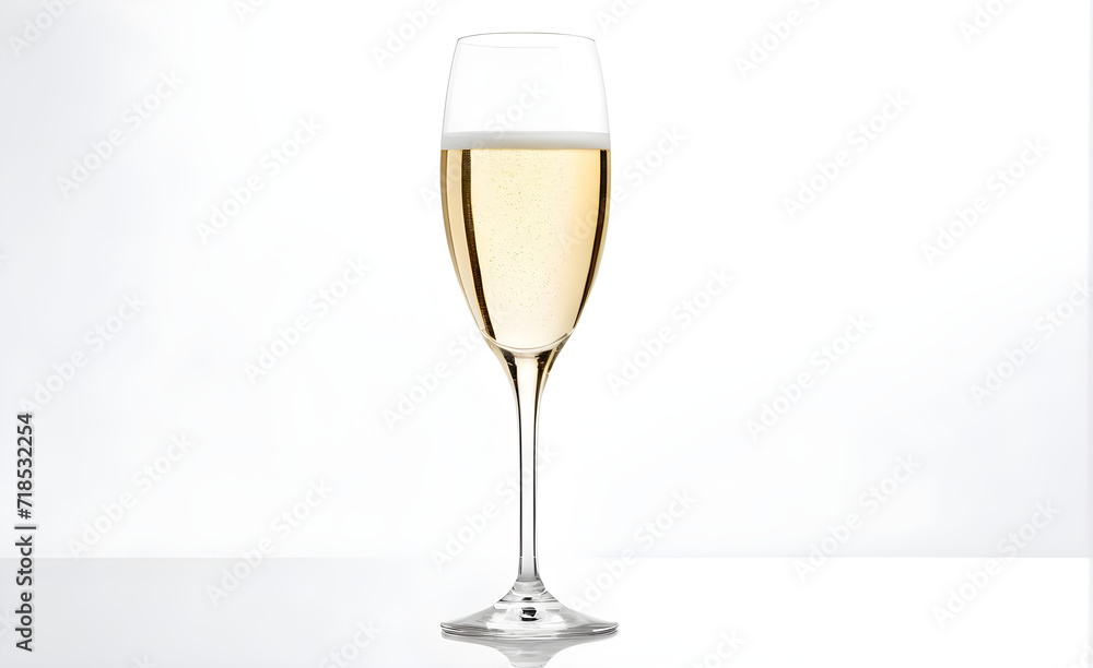 A champagne glass on a simple white background, Valentine's Day, Christmas. Generative AI