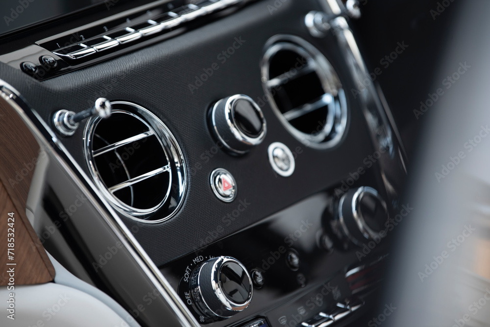 Luxury car interior detial air car vent selective focus