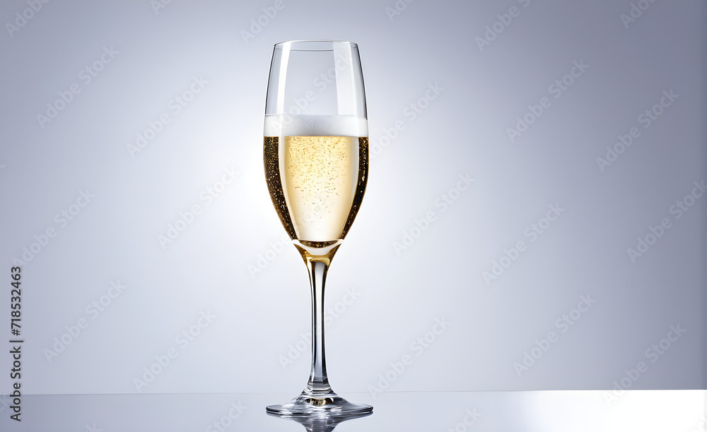 A champagne glass on a simple white background, Valentine's Day, Christmas. Generative AI