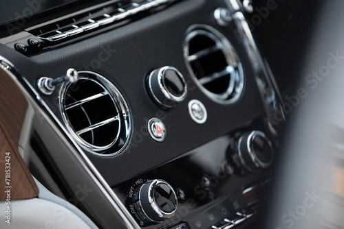 Luxury car interior detial air car vent selective focus
