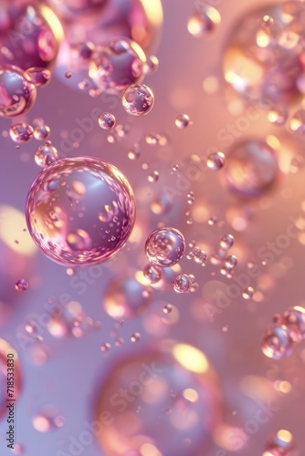 Cosmetics Microdroplets Floating  Creating Mesmerizing Bubbles in Water  a Captivating Visual for Advertising.