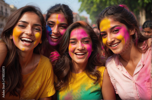 beautiful woman enjoying The Hindu festival Holi, india